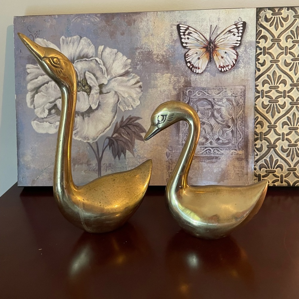 Pair of brass geese